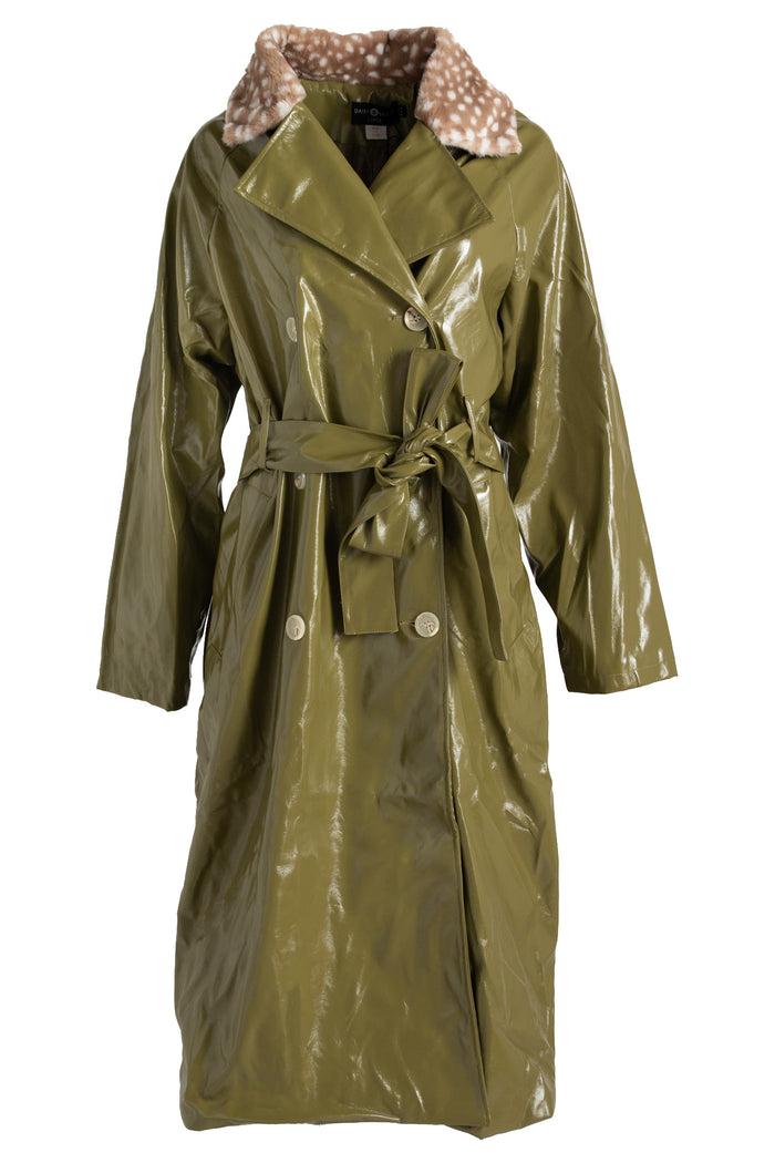 daisy street Daisy Street Fur Trench Coat in Green