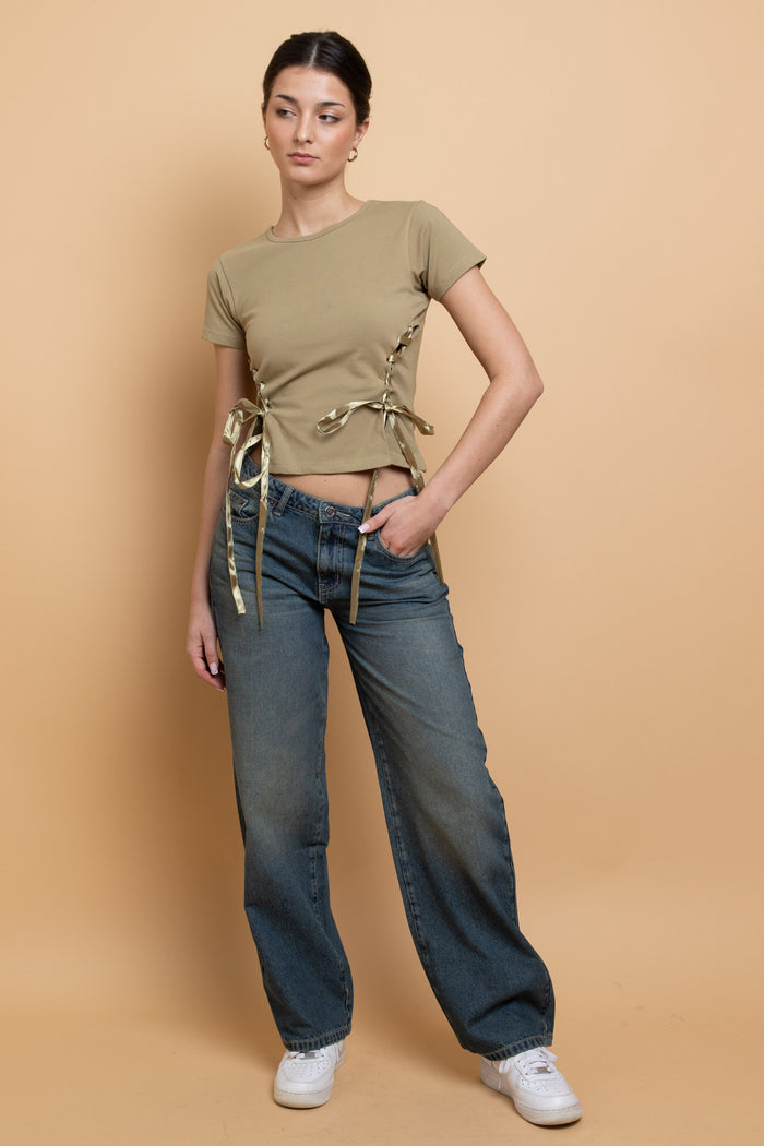 Daisy Street Daisy Street Lace Up Detail Baby Tee