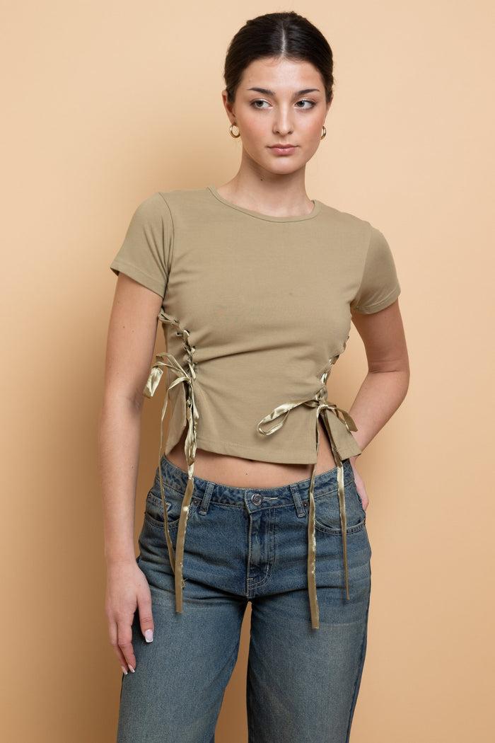 daisy street Daisy Street Lace Up Detail Baby Tee