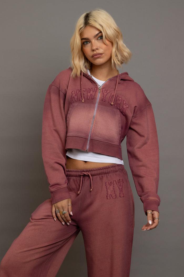 daisy street Daisy Street Dark Pink Wash Terry Hoodie
