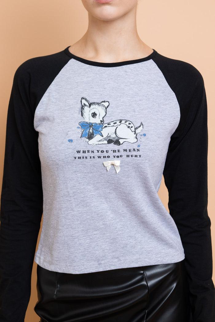 Daisy Street Daisy Street Deer Contrast Raglan Sleeve Tee