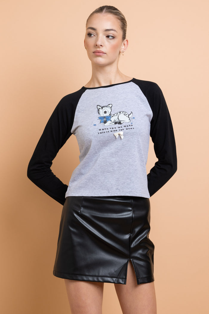 daisy street Daisy Street Deer Contrast Raglan Sleeve Tee
