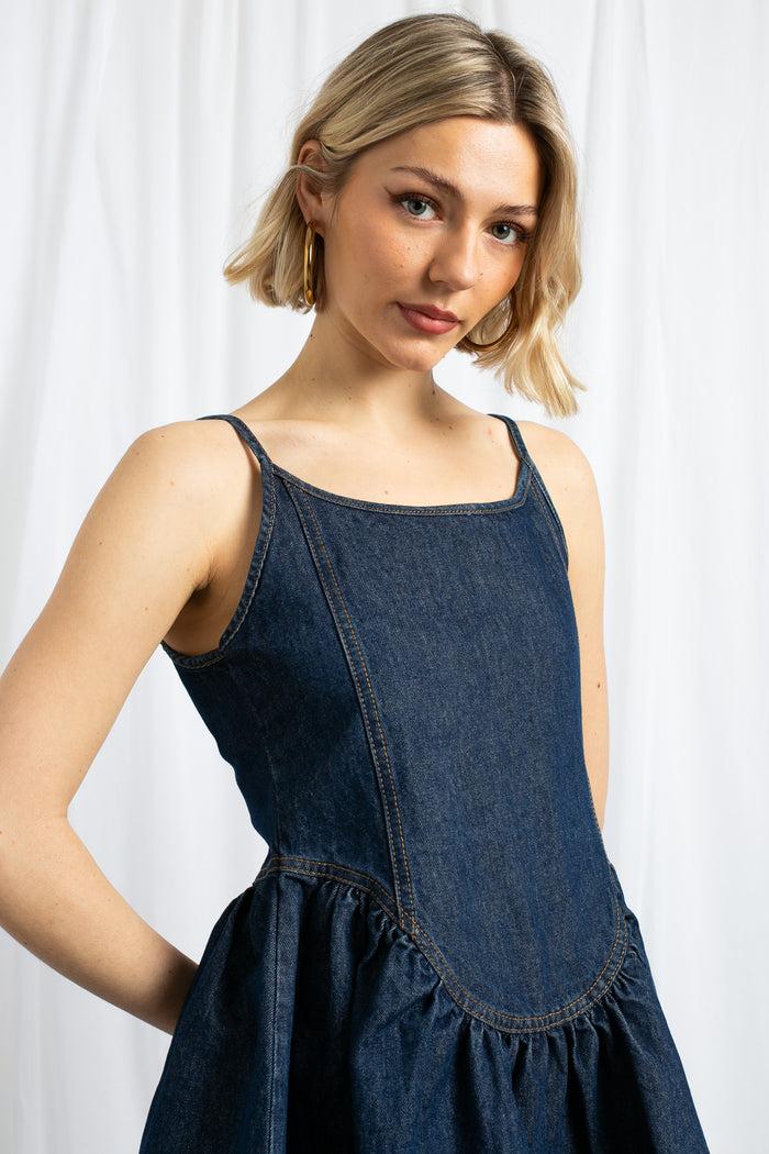 Daisy Street Daisy Street Denim Mini Dress With Dropped Basque Waist