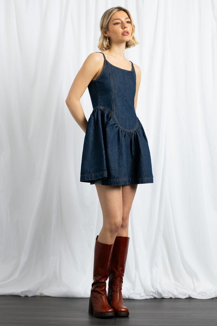 Daisy Street Daisy Street Denim Mini Dress With Dropped Basque Waist