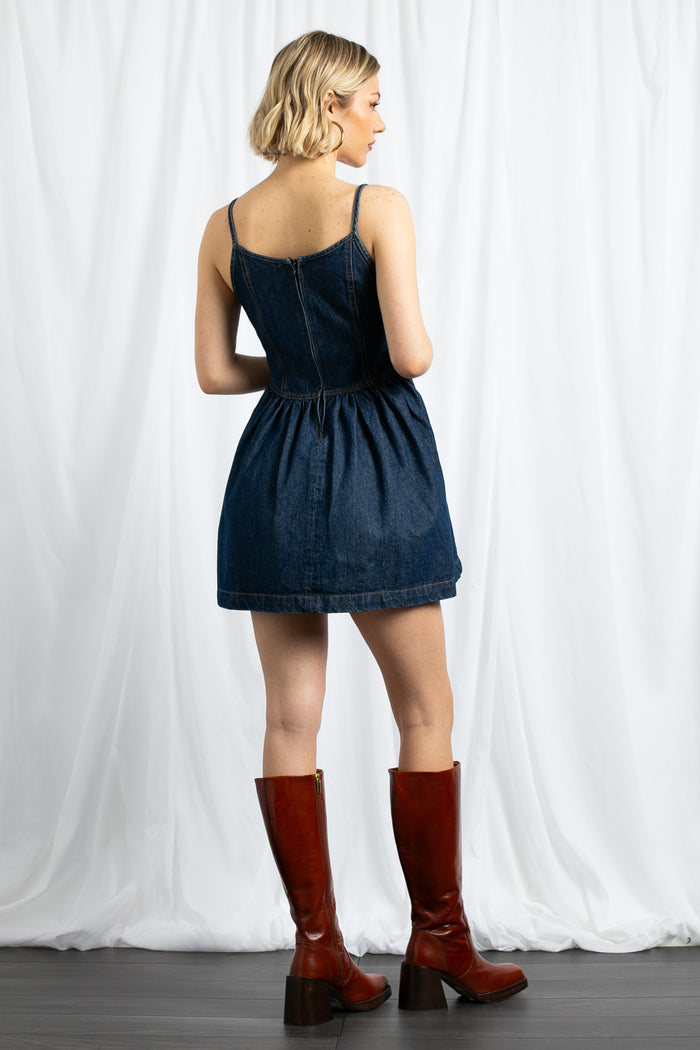 Daisy Street Daisy Street Denim Mini Dress With Dropped Basque Waist
