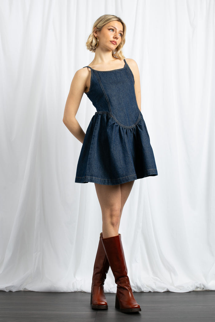 daisy street Daisy Street Denim Mini Dress With Dropped Basque Waist