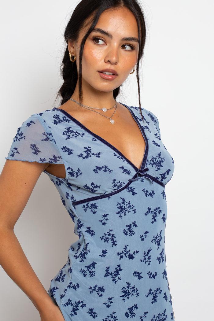 Daisy Street Daisy Street Devore Mesh Mini Dress With Velvet Ribbon Trim