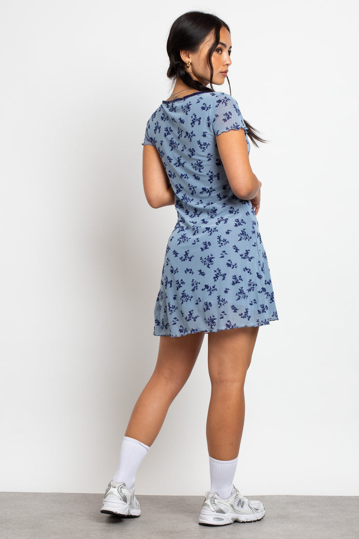 Daisy Street Daisy Street Devore Mesh Mini Dress With Velvet Ribbon Trim