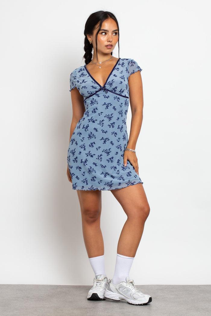 Daisy Street Daisy Street Devore Mesh Mini Dress With Velvet Ribbon Trim