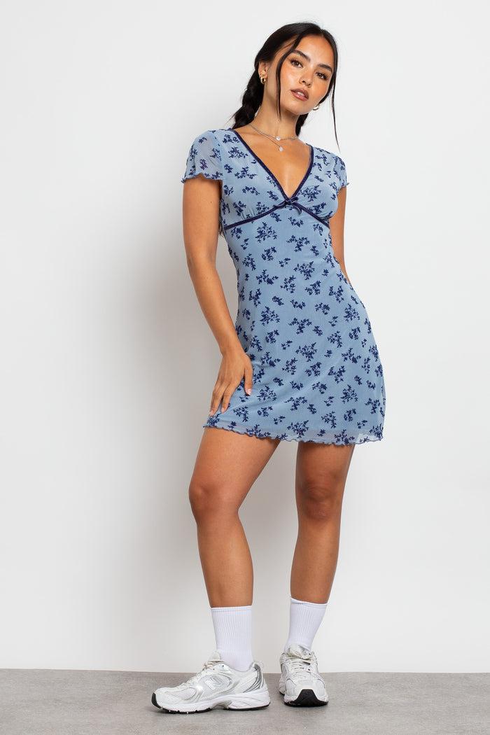 daisy street Daisy Street Devore Mesh Mini Dress With Velvet Ribbon Trim