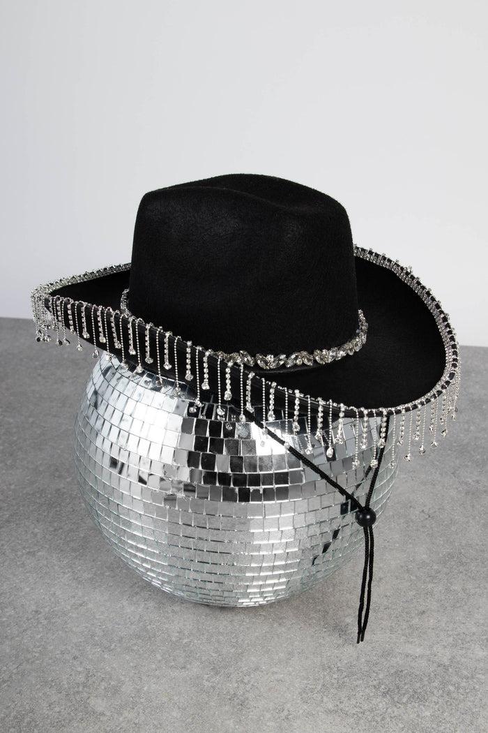 Daisy Street Daisy Street Diamante Tassel Cowboy Hat In Black