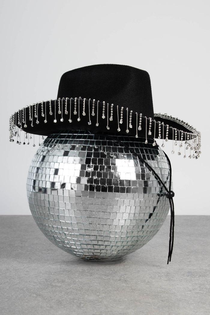 daisy street Daisy Street Diamante Tassel Cowboy Hat in Black