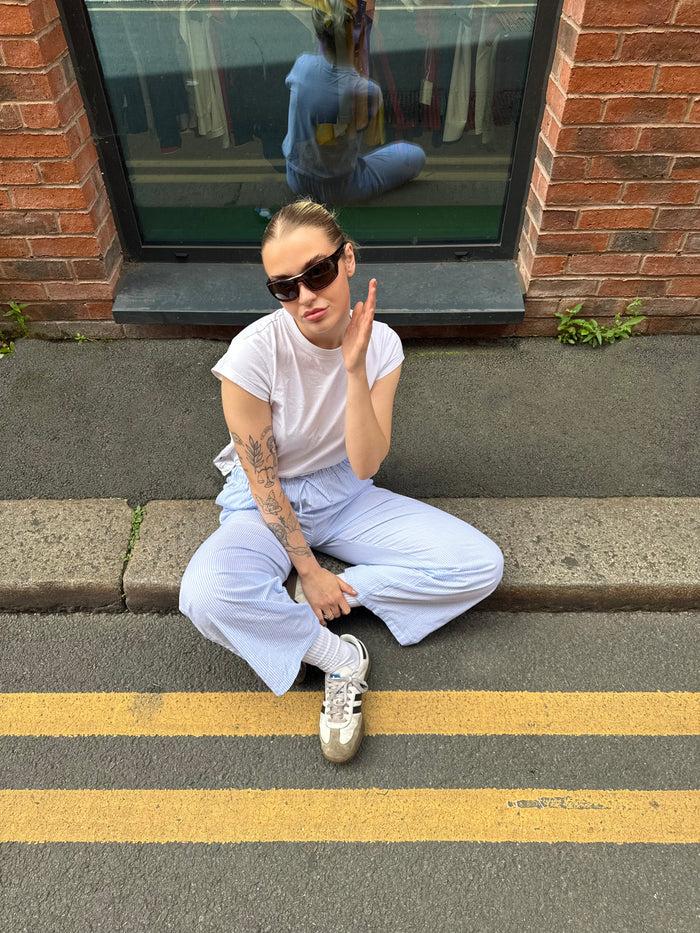 Daisy Street Daisy Street Drawstring Wide Leg Trousers In Blue