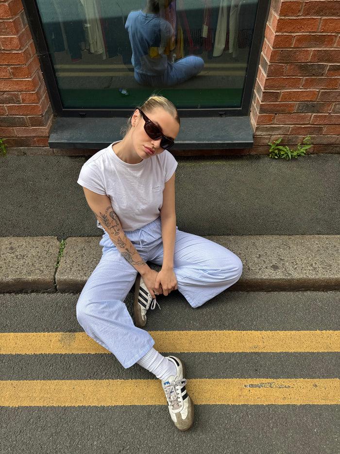 daisy street Daisy Street Drawstring Wide Leg Trousers In Blue