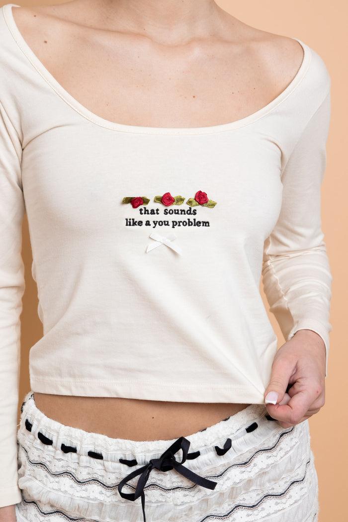 Daisy Street Daisy Street Embroidered Detail Long Sleeve Tee