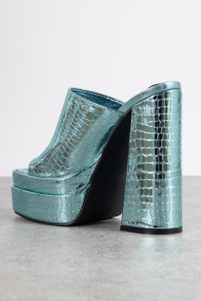 Daisy Street Daisy Street Exclusive Platform Mule Sandals In Blue Croc Metallic