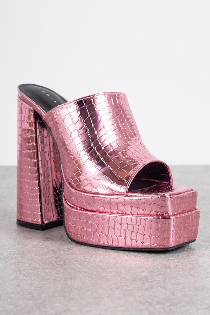 Daisy Street Daisy Street Exclusive Platform Mule Sandals In Pink Croc Metallic