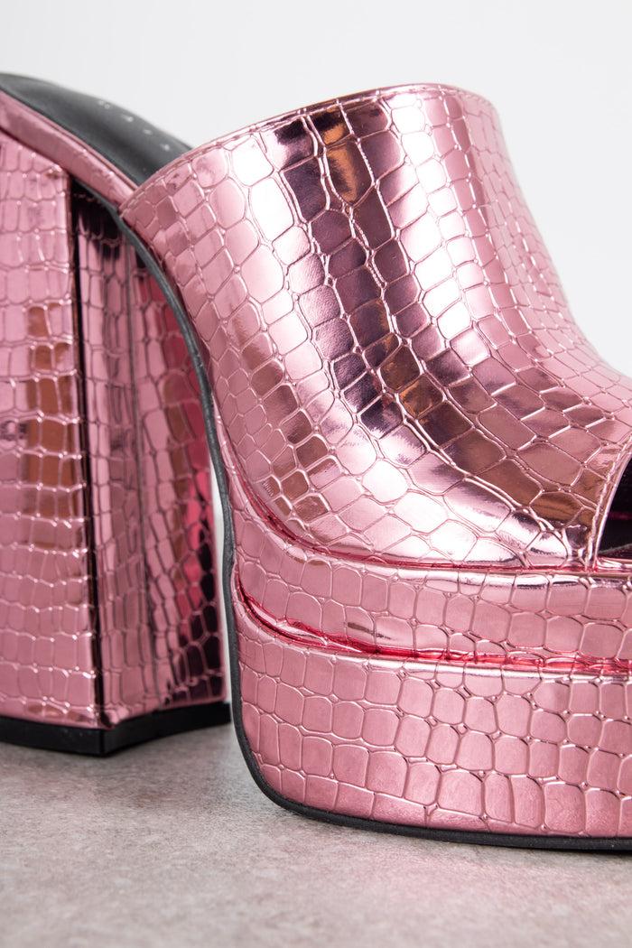 Daisy Street Daisy Street Exclusive Platform Mule Sandals In Pink Croc Metallic