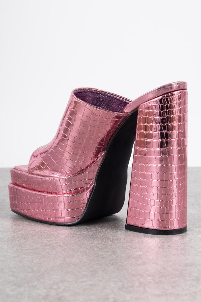 Daisy Street Daisy Street Exclusive Platform Mule Sandals In Pink Croc Metallic