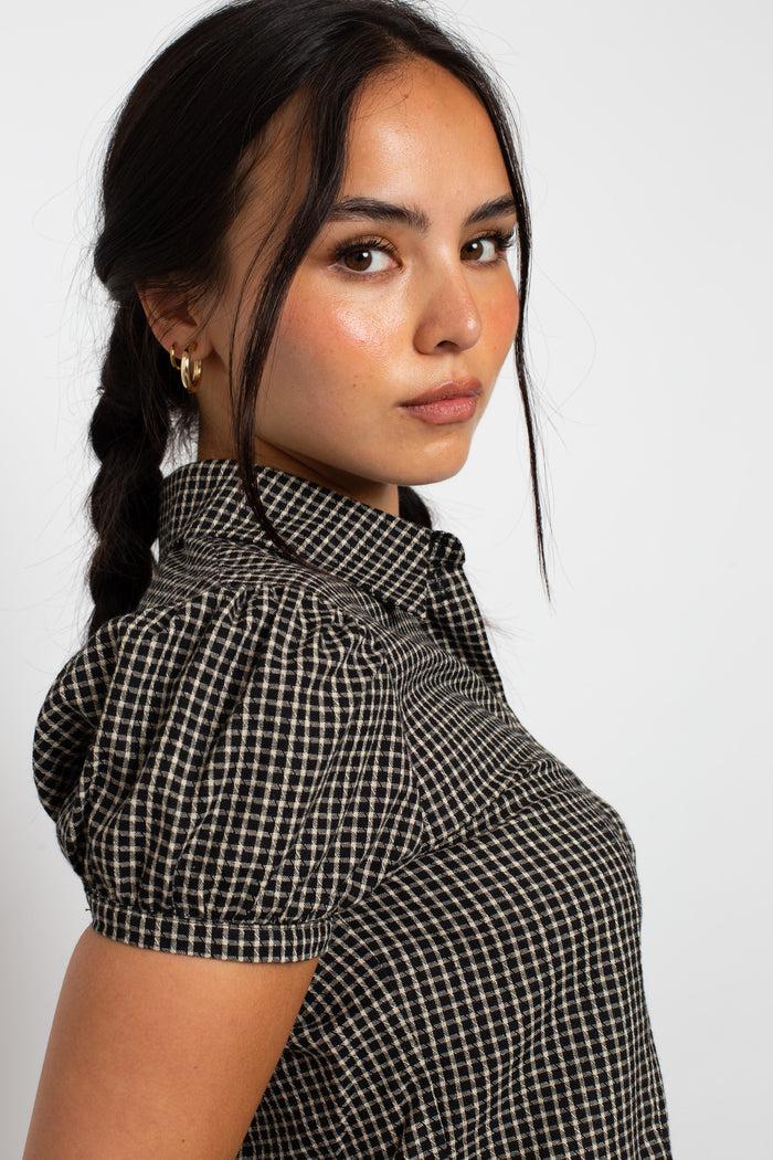 Daisy Street Daisy Street Fitted Check Shirt With Puff Sleeve