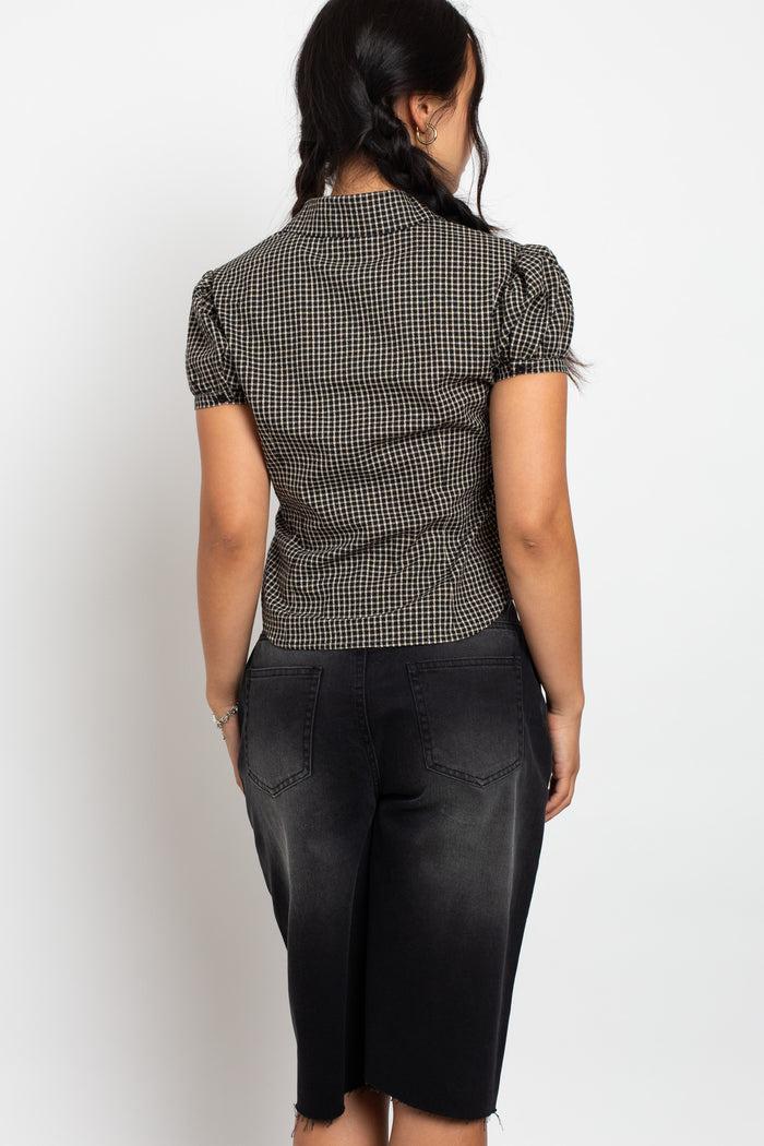 Daisy Street Daisy Street Fitted Check Shirt With Puff Sleeve