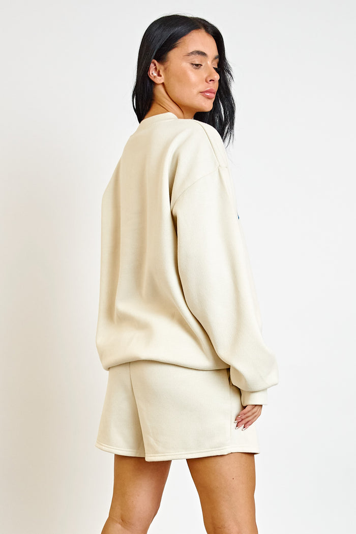 Daisy Street Daisy Street Fleece Back Sweater With Brooklyn Embroidery