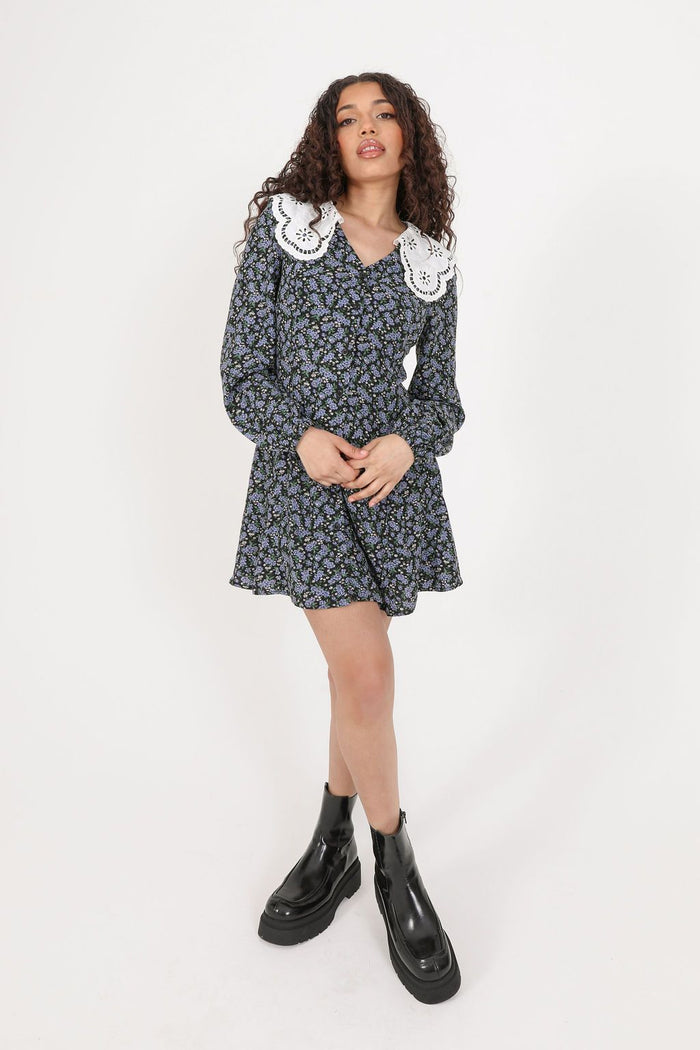 daisy street Daisy Street Floral Dress with Lace Collar