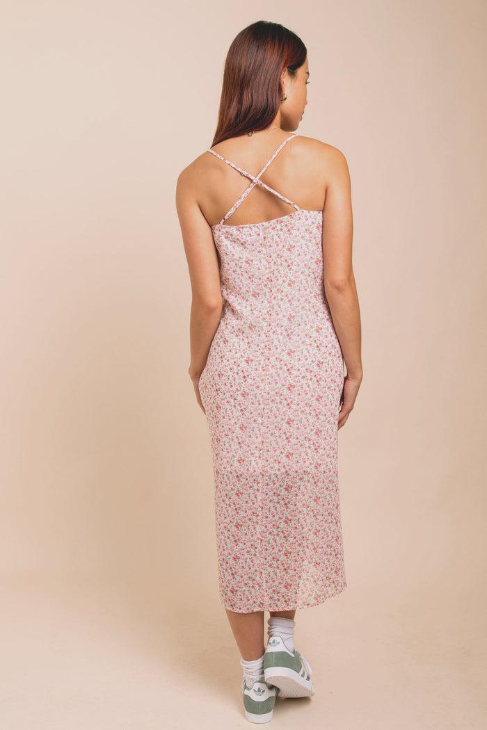 Daisy Street Daisy Street Floral Midi Dress With Split And Cross Back