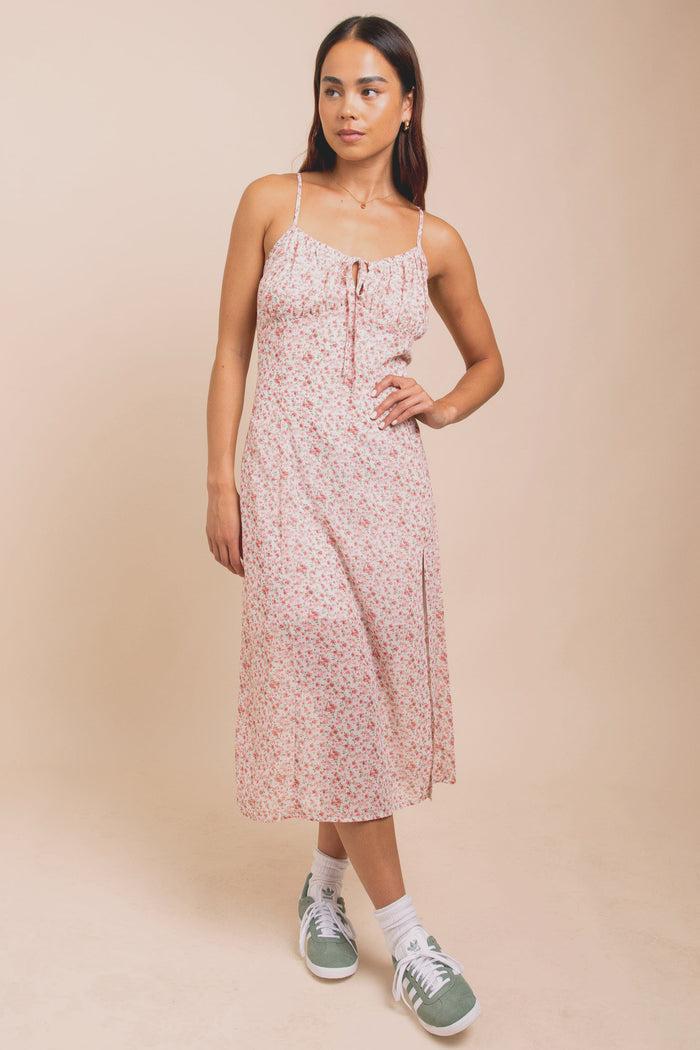 Daisy Street Daisy Street Floral Midi Dress With Split And Cross Back