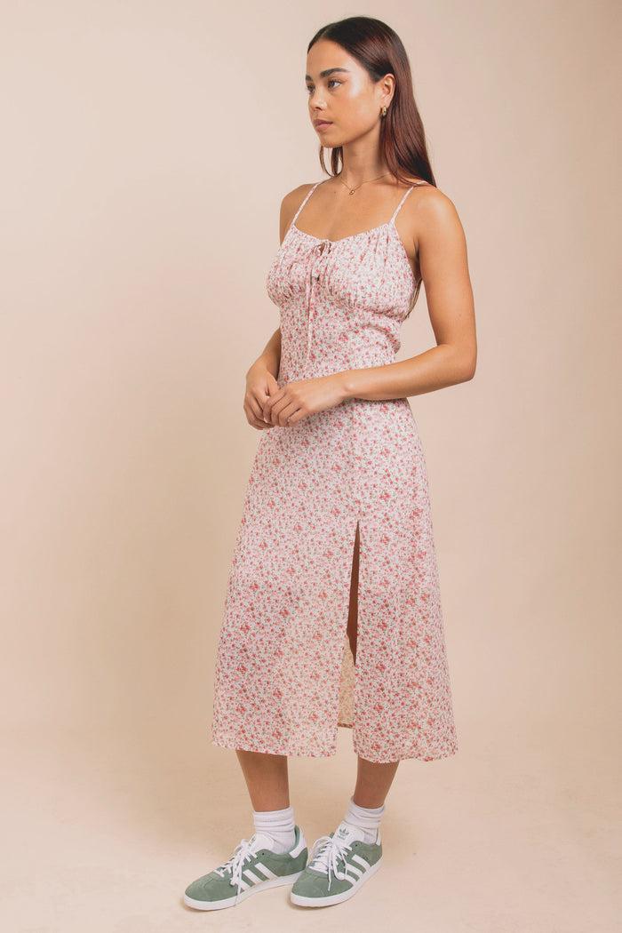 daisy street Daisy Street Floral Midi Dress With Split And Cross Back
