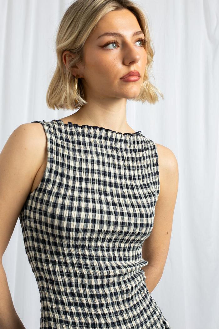 Daisy Street Daisy Street Gingham Boat Neck Mini Dress