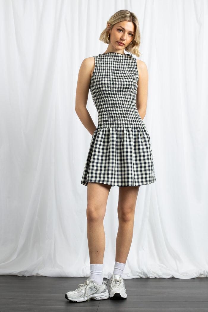 Daisy Street Daisy Street Gingham Boat Neck Mini Dress