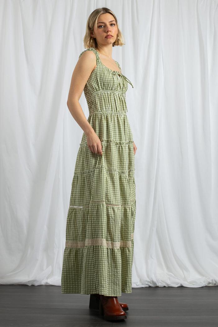 Daisy Street Daisy Street Gingham Check Milkmaid Tiered Maxi Dress