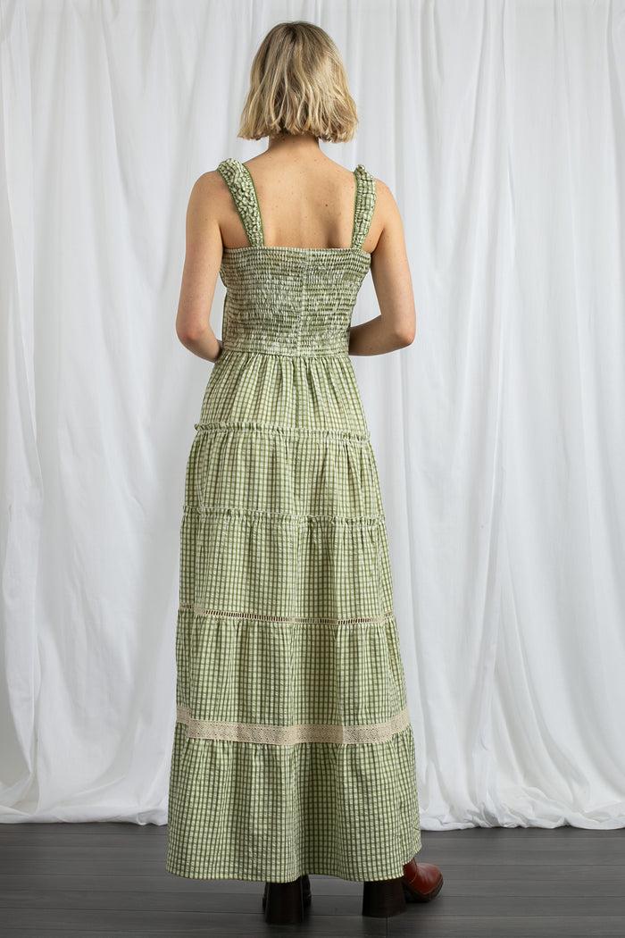 Daisy Street Daisy Street Gingham Check Milkmaid Tiered Maxi Dress