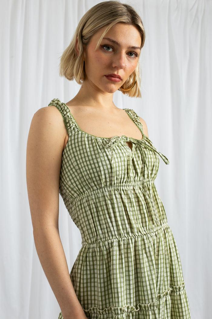Daisy Street Daisy Street Gingham Check Milkmaid Tiered Maxi Dress
