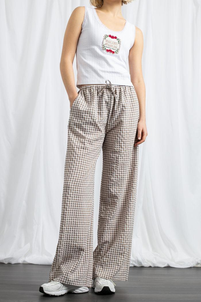 Daisy Street Daisy Street Gingham Drawstring Wide Leg Trousers