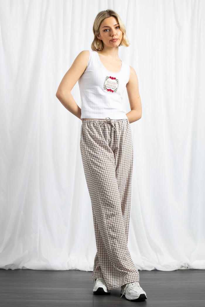 Daisy Street Daisy Street Gingham Drawstring Wide Leg Trousers