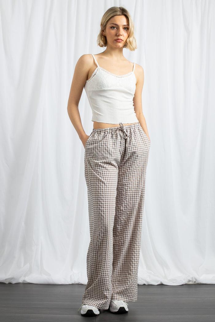 daisy street Daisy Street Gingham Drawstring Wide Leg Trousers