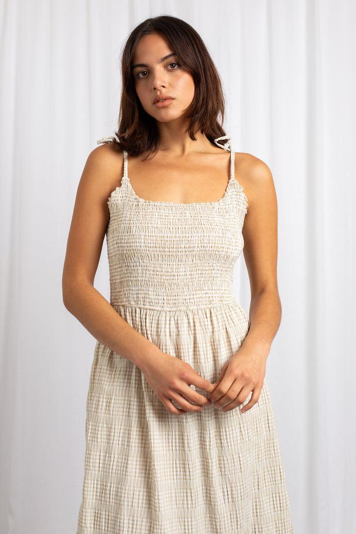 Daisy Street Daisy Street Gingham Midi Dress With Shirred Bodice