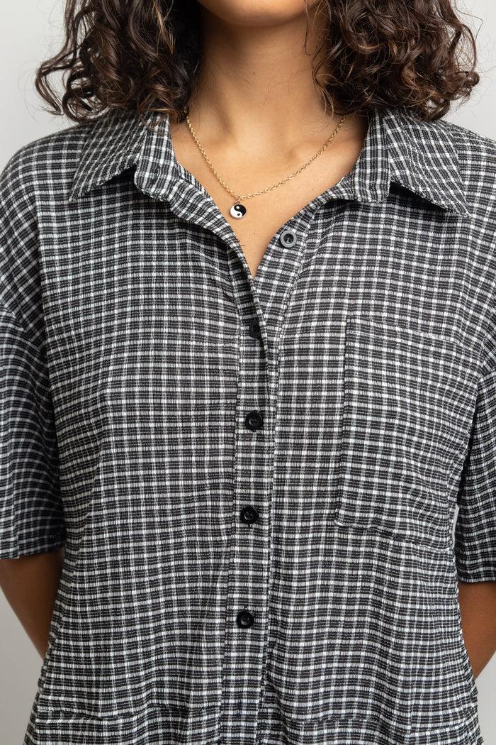 Daisy Street Daisy Street Gingham Textured Shirt Boxy Playsuit