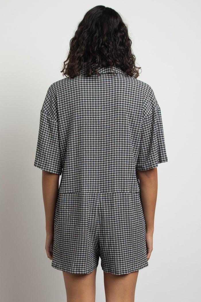 Daisy Street Daisy Street Gingham Textured Shirt Boxy Playsuit