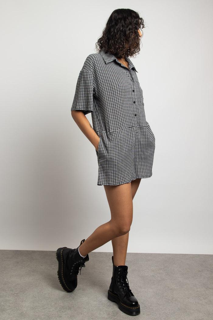 Daisy Street Daisy Street Gingham Textured Shirt Boxy Playsuit