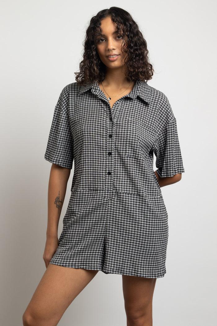 daisy street Daisy Street Gingham Textured Shirt Boxy Playsuit