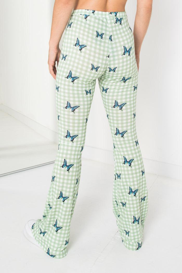 Daisy Street Daisy Street Green Gingham Jersey Flares