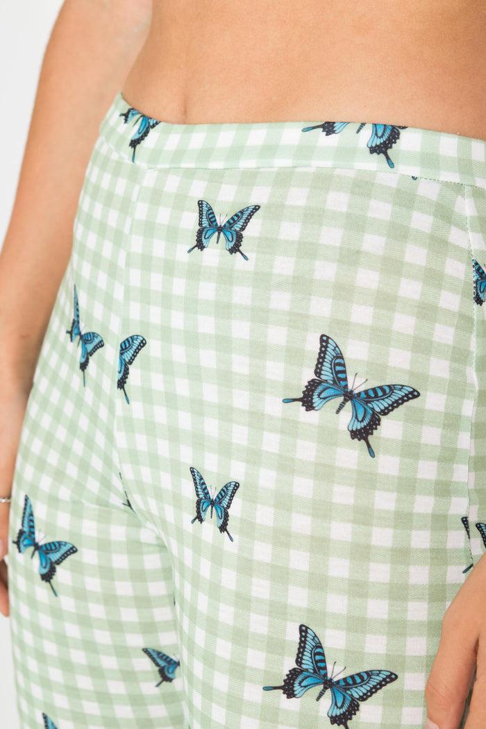 Daisy Street Daisy Street Green Gingham Jersey Flares