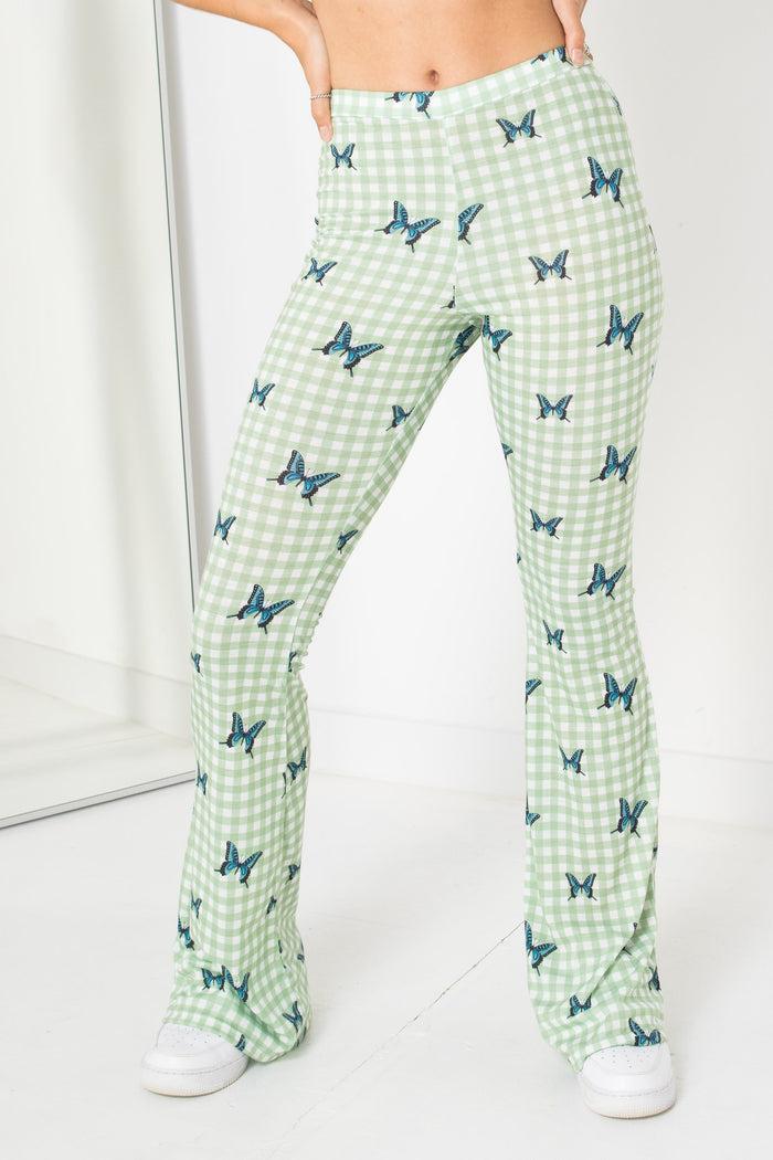 daisy street Daisy Street Green Gingham Jersey Flares