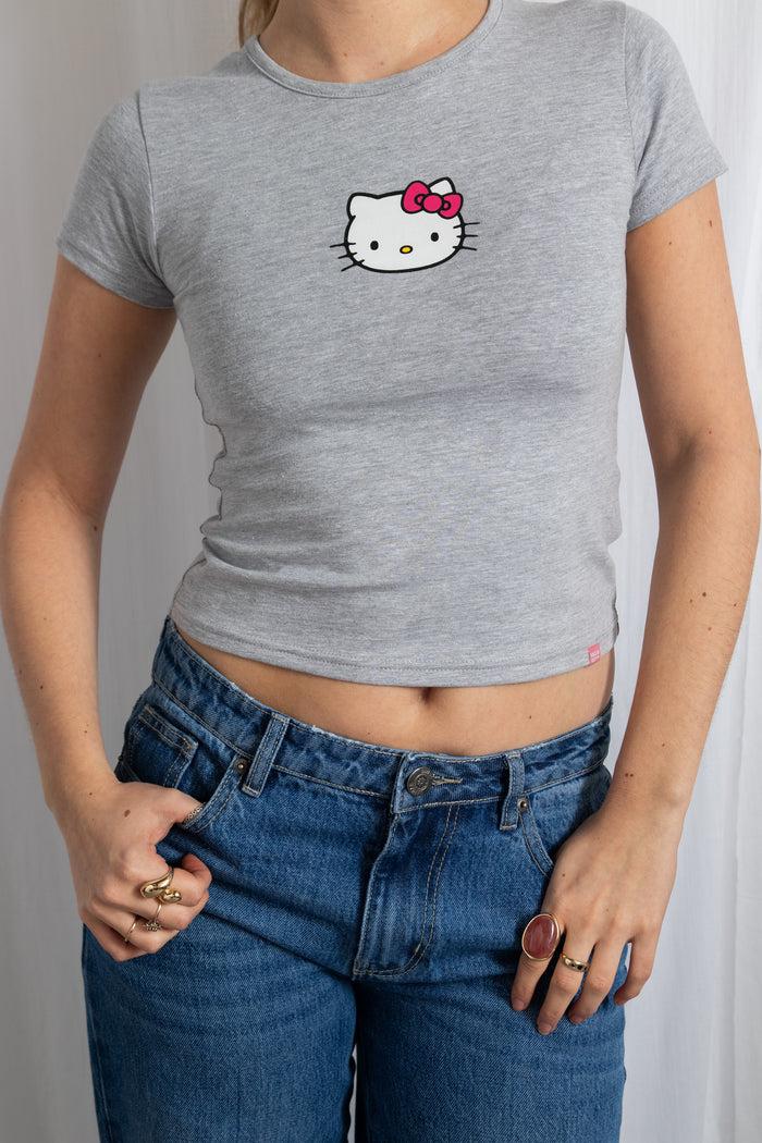 Daisy Street Daisy Street Hello Kitty Grey Cropped Baby Tee