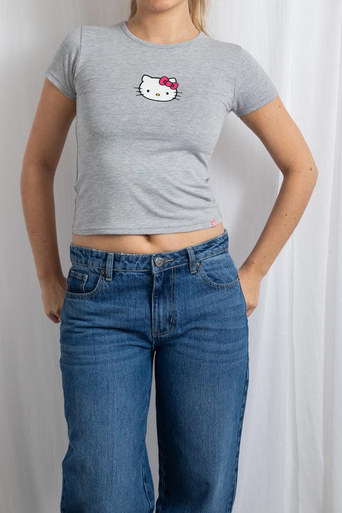 Daisy Street Daisy Street Hello Kitty Grey Cropped Baby Tee