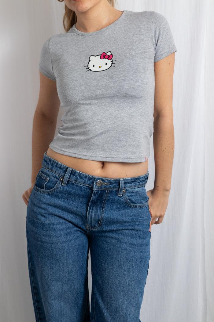 Daisy Street Daisy Street Hello Kitty Grey Cropped Baby Tee