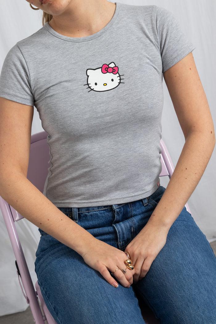 daisy street Daisy Street Hello Kitty Grey Cropped Baby Tee